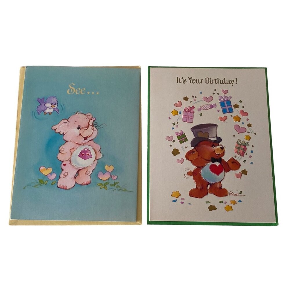 2 VTG American Greetings Cards CAREBEARS Forget Me Not Happy Birthday